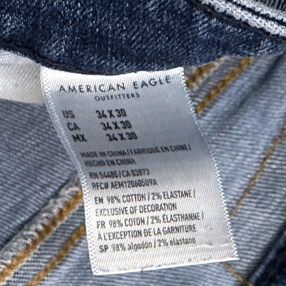 American Eagle Jeans Men's 33x29* Slim Straight Medium Wash Denim Airflex Plus - Picture 8 of 10